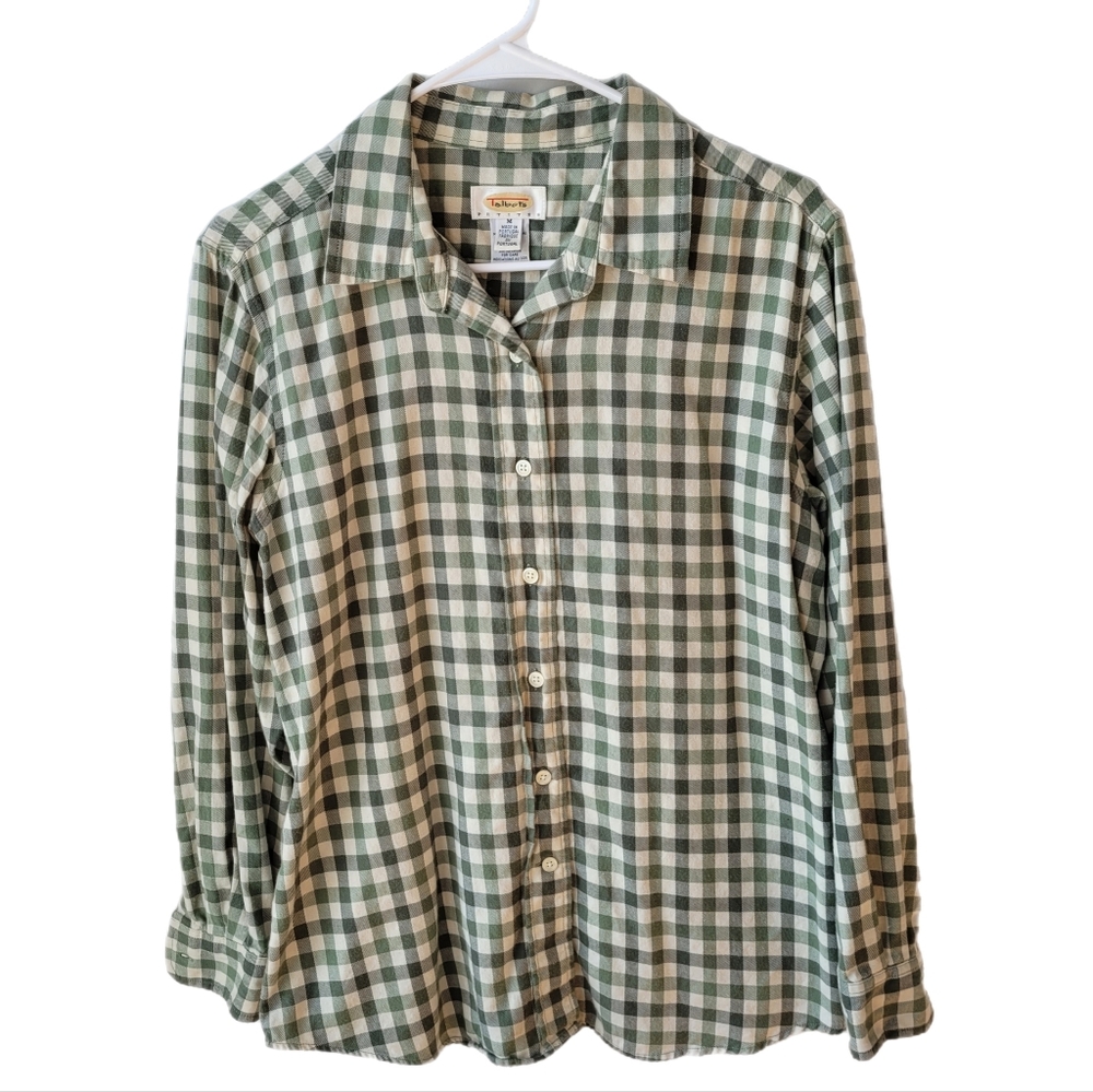Vintage Talbots 100% Cotton Plaid Button Down Flannel Shirt Size Petite Medium